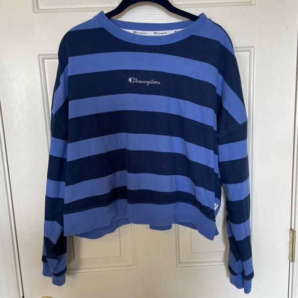 Champion Tops - Champion cropped blue striped sweatshirt Large